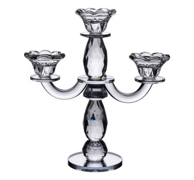 Свічник-канделябр на 3 свічки скляний 24*9*25 см