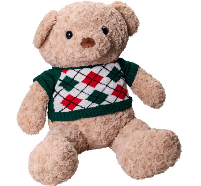 М'яка іграшка Ведмедик у зеленому светрі з пледом 110*150см, бежевий М'яка іграшка Ведмедик у зеленому светрі з пледом 110*150см, бежевий