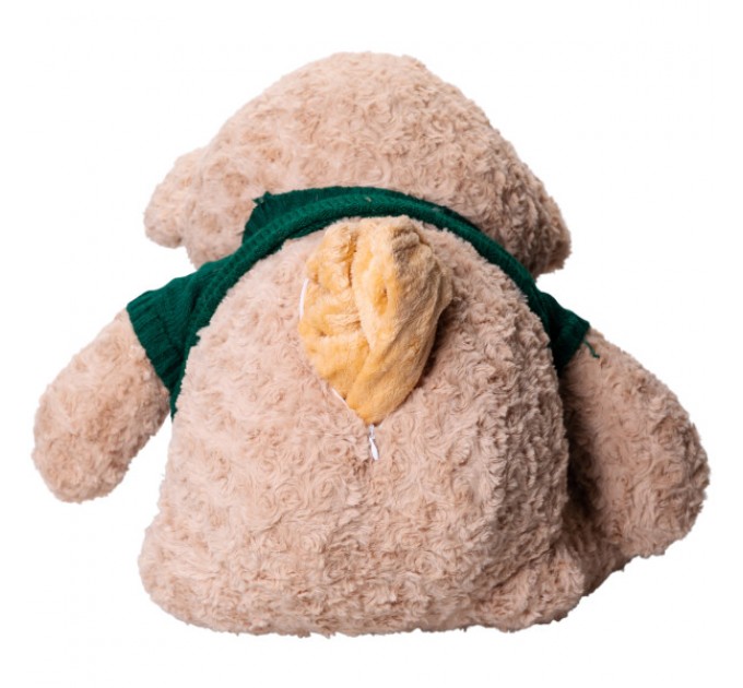М'яка іграшка Ведмедик у зеленому светрі з пледом 110*150см, бежевий