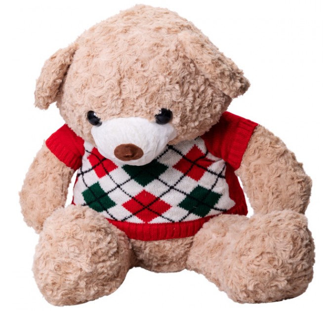 М'яка іграшка Ведмедик у червоному светрі з пледом 110*150см, бежевий