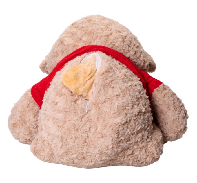 М'яка іграшка Ведмедик у червоному светрі з пледом 110*150см, бежевий