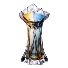 Ваза ручної роботи Crystal Coast скляна 22 см, жовто-синій