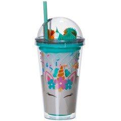 Склянка багаторазова Єдиноріг з кришкою та трубочкою, бірюзовий