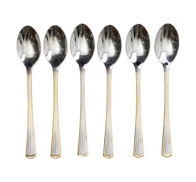 Набір десертних ложок з нержавіючої сталі 6 штук, срібло з золотом