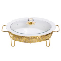 Мармітниця порцелянова овальна 2 л на металевій підставці з підігрівом, білий