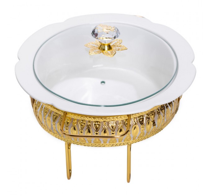 Мармитница фарфоровая овальная 2 л на металлической подставке с подогревом, белый.