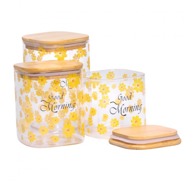 Набор банок для хранения Good Morning 3 штуки 1.2/0.9/0.7 л с бамбуковыми крышками