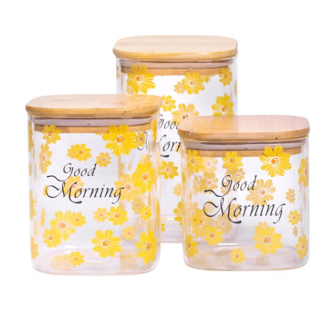 Набор банок для хранения Good Morning 3 штуки 1.2/0.9/0.7 л с бамбуковыми крышками