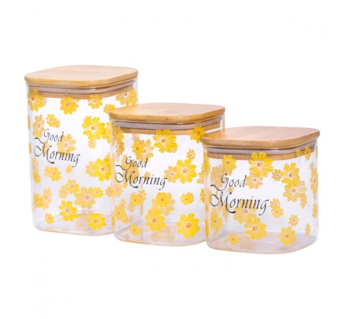 Набор банок для хранения Good Morning 3 штуки 1.2/0.9/0.7 л с бамбуковыми крышками