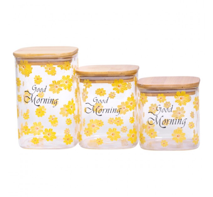 Набор банок для хранения Good Morning 3 штуки 1.2/0.9/0.7 л с бамбуковыми крышками Набор банок для хранения Good Morning 3 штуки 1.2/0.9/0.7 л с бамбуковыми крышками