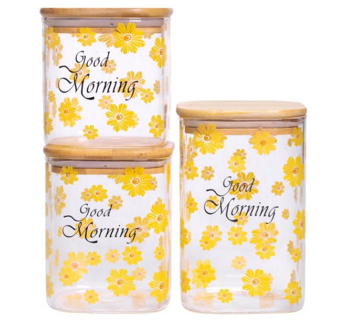 Набор банок для хранения Good Morning 3 штуки 1.2/0.9/0.7 л с бамбуковыми крышками