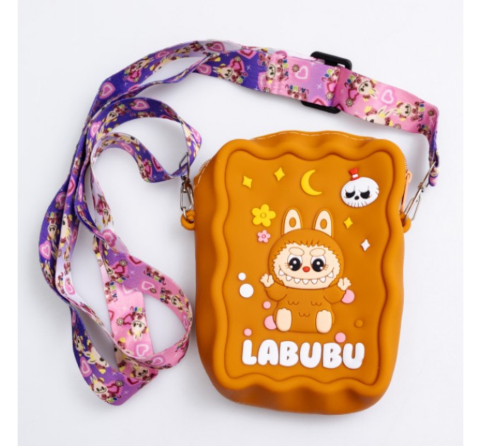 Сумочка-кошелек Лабубу силиконовая на молнии 12,5*9*3,5 см, коричневый