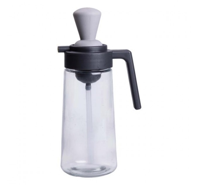 Пляшка для олії скляна 2 в 1 з корком і силіконовим пензликом 550 мл, сірий