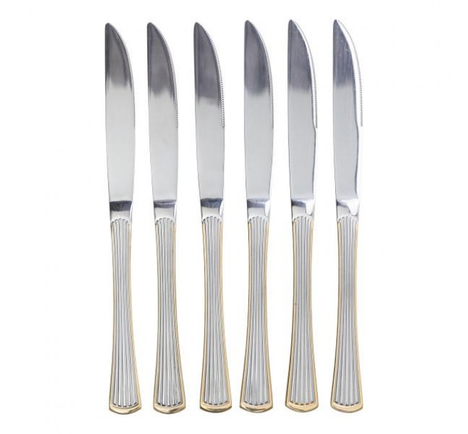 Набір столових ножів з нержавіючої сталі 6 штук, срібло з золотом