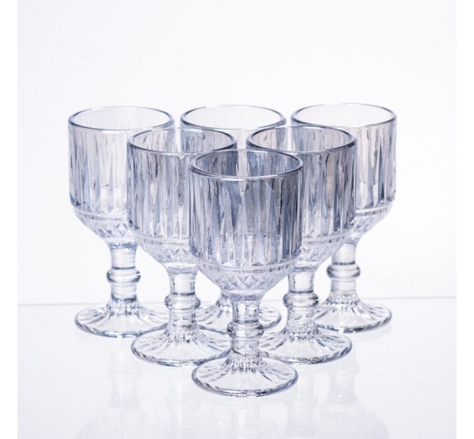 Набір чарок для напоїв 6 штук 50 мл із товстого скла ребристі, блакитний Набір чарок для напоїв 6 штук 50 мл із товстого скла ребристі, блакитний