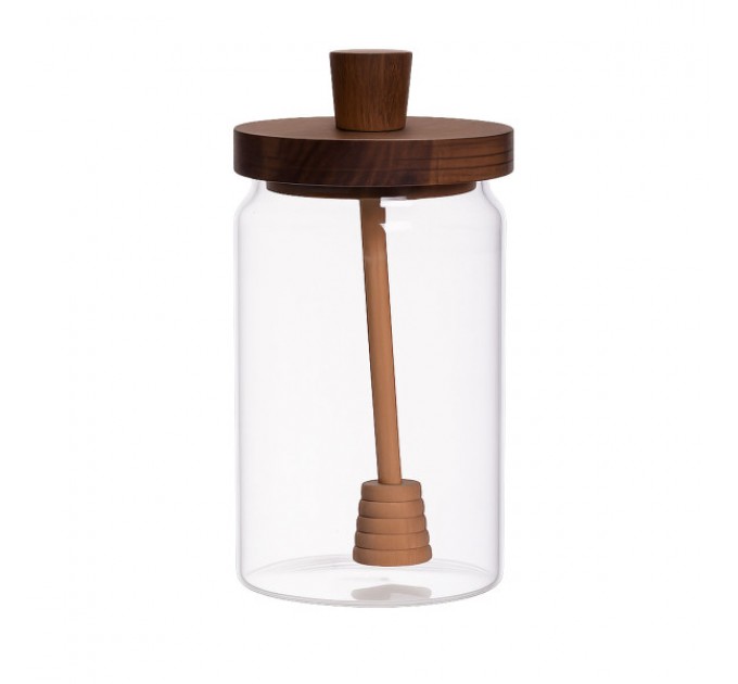 Медовница стеклянная с бамбуковой крышкой 900 мл