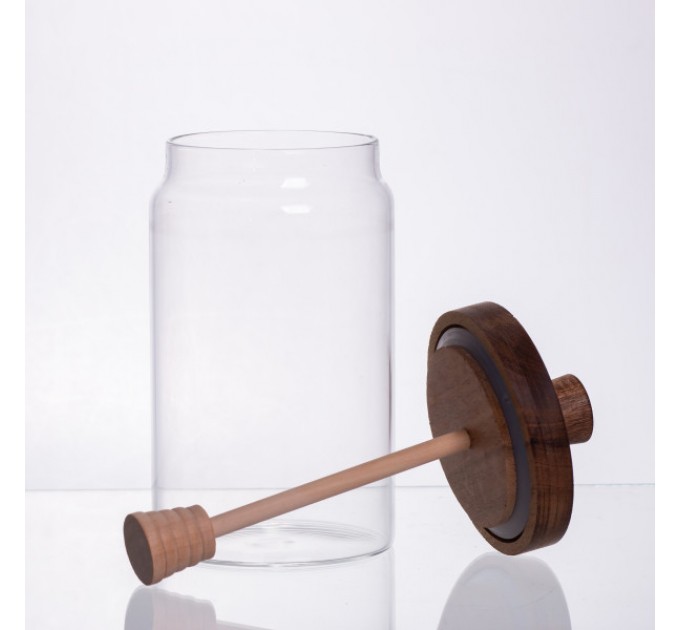 Медовница стеклянная с бамбуковой крышкой 900 мл