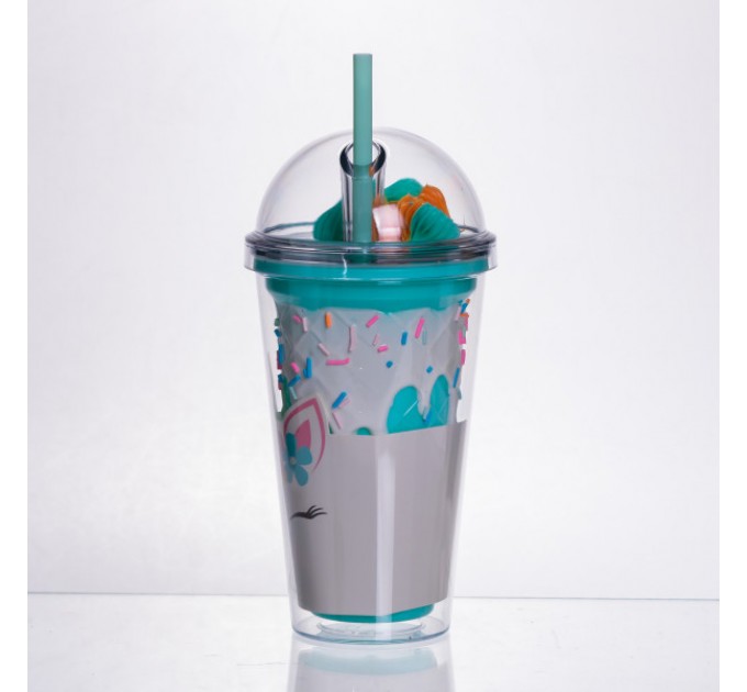 Склянка багаторазова Єдиноріг з кришкою та трубочкою, бірюзовий