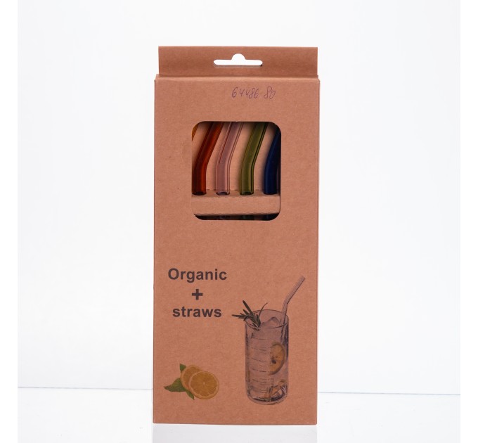 Набір скляних соломинок 19.5 см 5 штук + щіточка, різні кольори