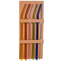 Набір скляних соломинок 19.5 см 5 штук + щіточка, різні кольори