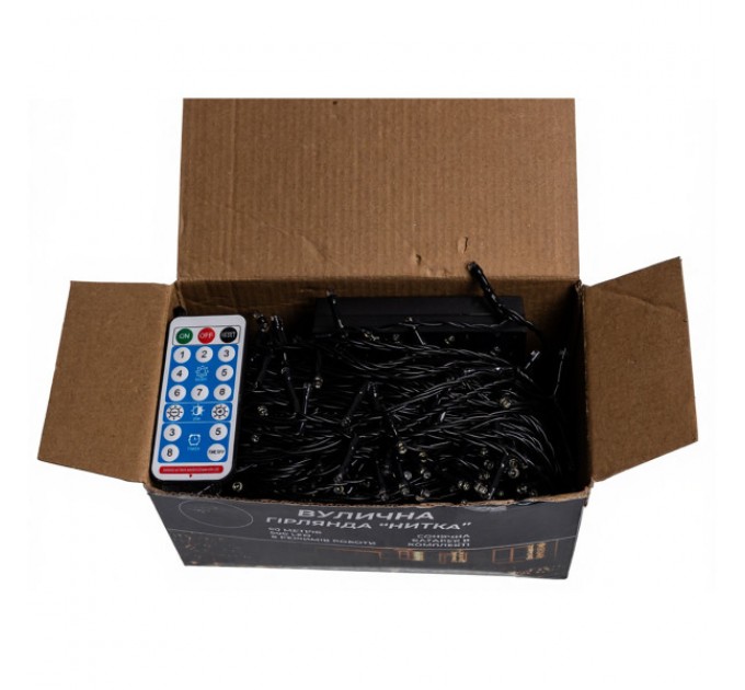 Гирлянда Нить уличная 500 LED 50 м на солнечной батарее черный, белый