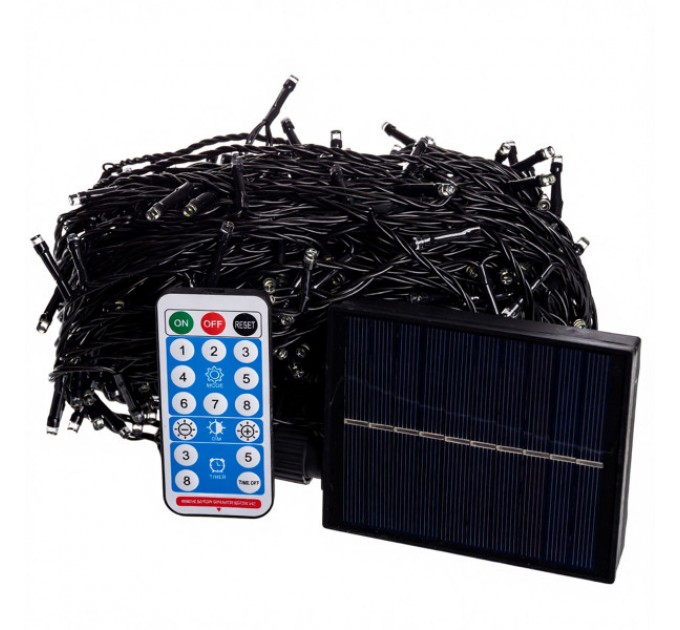 Гирлянда Нить уличная 500 LED 50 м на солнечной батарее черная, мультиколор