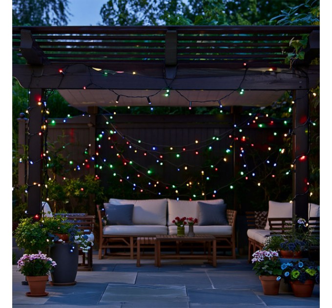 Гирлянда Нить уличная 500 LED 50 м на солнечной батарее черная, мультиколор