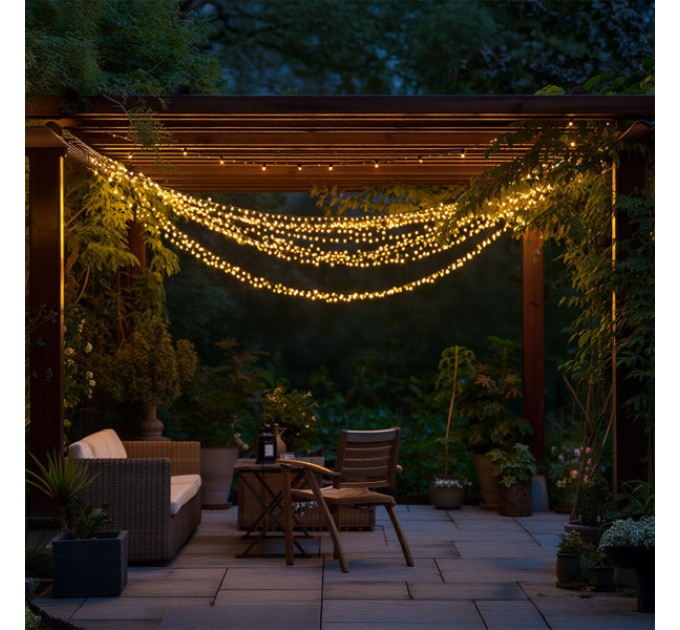 Гірлянда Нитка вулична 500 LED 50 м на сонячній батареї чорна, жовтий