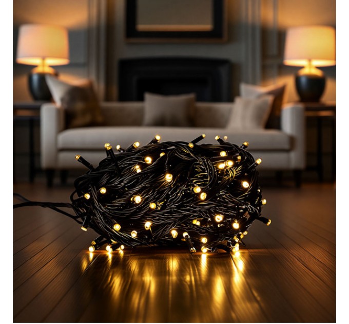 Гірлянда Нитка 220 LED 22 м чорна, жовтий