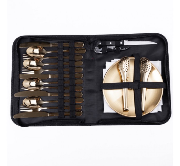 Набір посуду для пікніка на 4 персони 24 предмети, золото