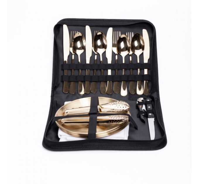 Набір посуду для пікніка на 4 персони 24 предмети, золото