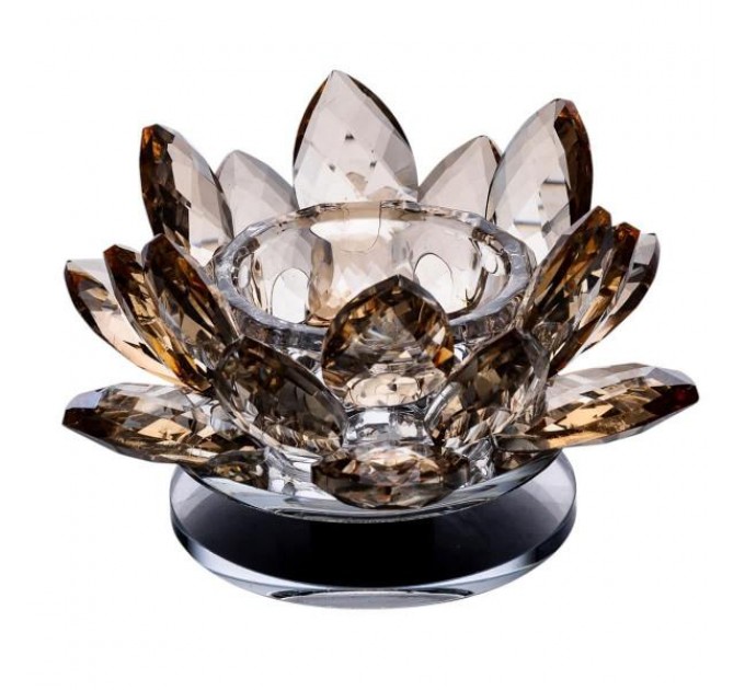 Підсвічник декоративний "Кришталева квітка лотоса" скляний 6 см, золотистий