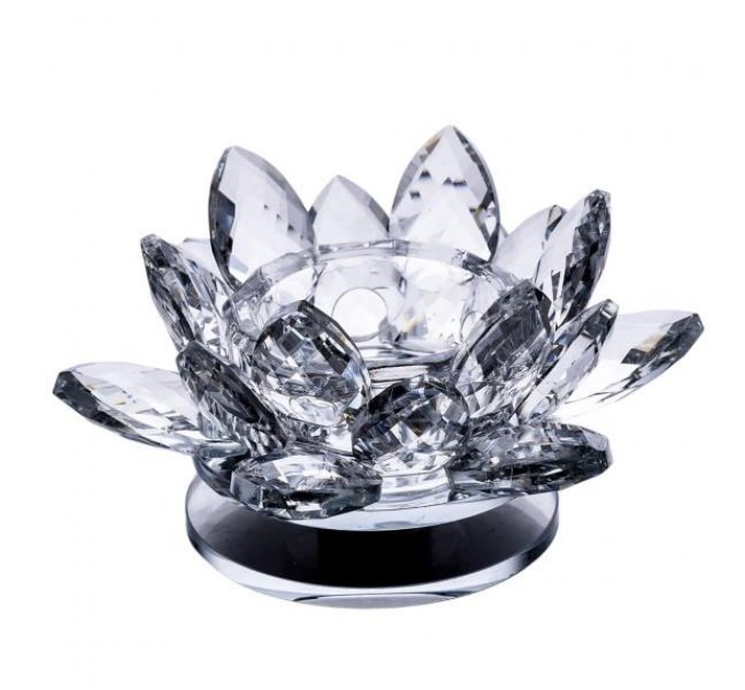 Підсвічник декоративний "Кришталева квітка лотоса" скляний 6 см, прозорий