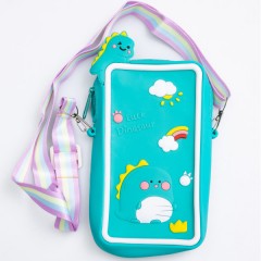 Сумочка-футляр для телефону Luck Dinosaur силіконова на блискавці 17*10*3 см, бірюзовий