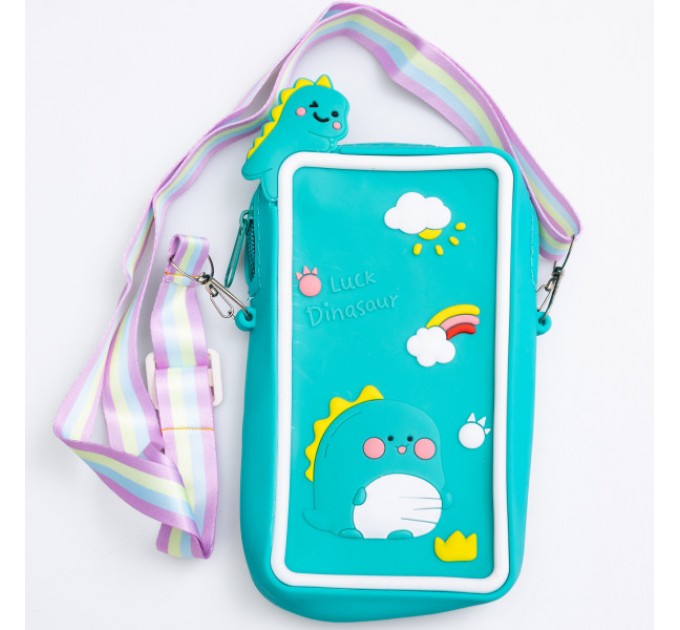 Сумочка-футляр для телефона Luck Dinosaur силиконовая на молнии 17*10*3 см, бирюзовый Сумочка-футляр для телефона Luck Dinosaur силиконовая на молнии 17*10*3 см, бирюзовый