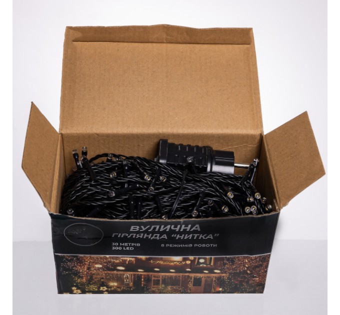 Гирлянда Нить уличная 300 LED 30 м от сети черная нить желтый