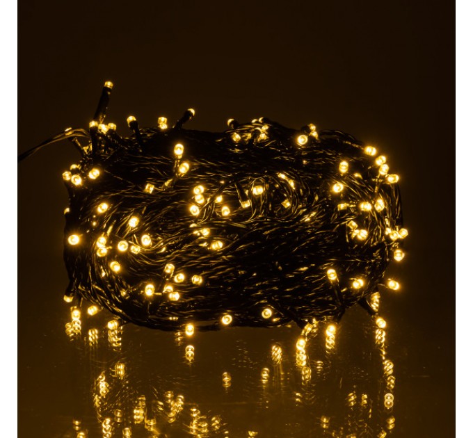 Гирлянда Нить уличная 300 LED 30 м от сети черная нить желтый