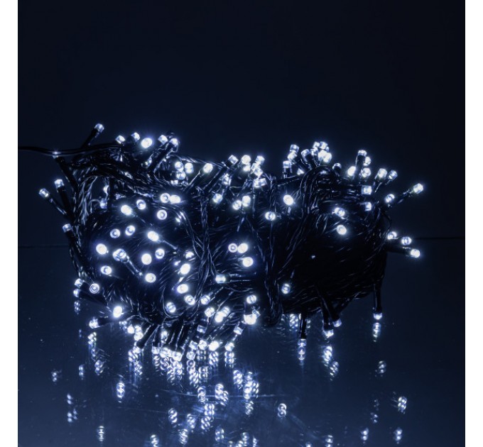 Гірлянда Нитка вулична 300 LED 30 м від мережі чорна нитка, білий