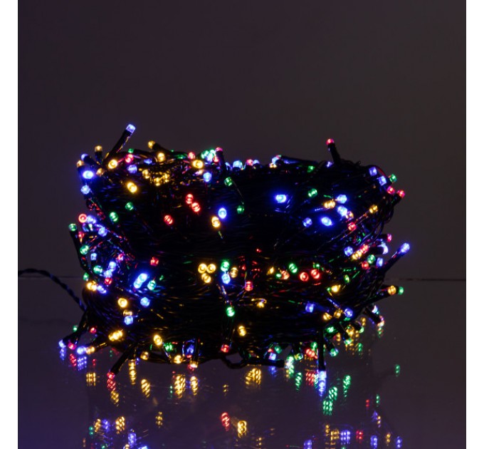 Гирлянда Нить уличная 500 LED 50 м на солнечной батарее черная, мультиколор