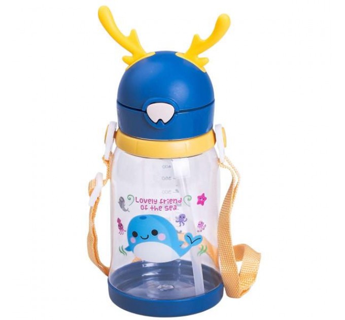 Дитяча пляшка для води 550 мл з ремінцем, синій