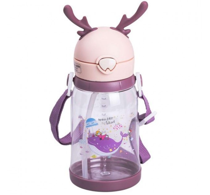 Дитяча пляшка для води 550 мл з ремінцем, рожевий
