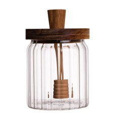 Медовниця скляна з бамбуковою кришкою 500 мл ребриста