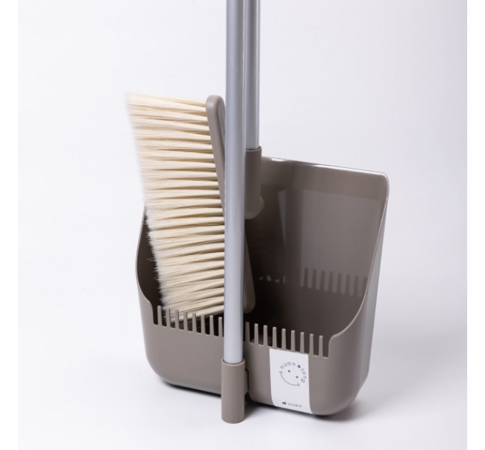 Набір для прибирання щітка та совок з довгою ручкою 82 см, сірий