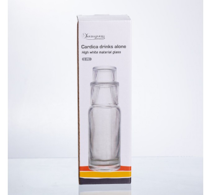 Графін для напоїв зі склянкою 700 мл із товстого скла ребристий