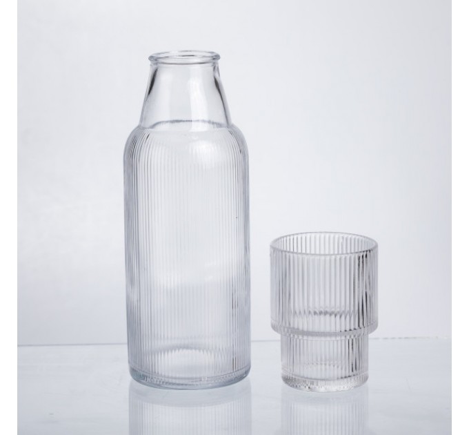 Графін для напоїв зі склянкою 700 мл із товстого скла ребристий