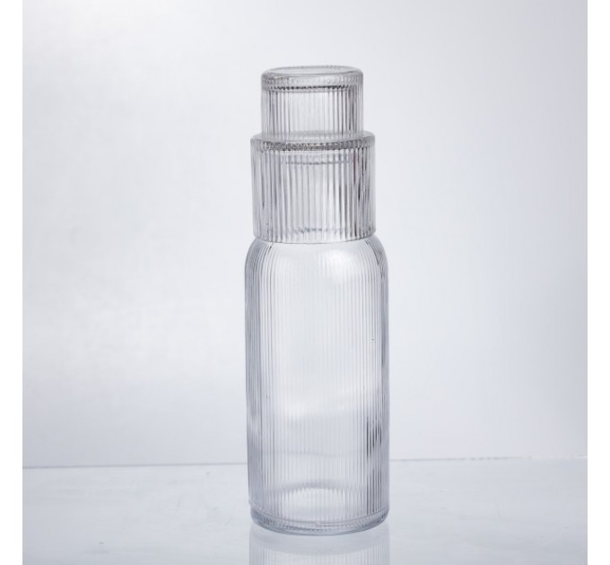 Графін для напоїв зі склянкою 700 мл із товстого скла ребристий