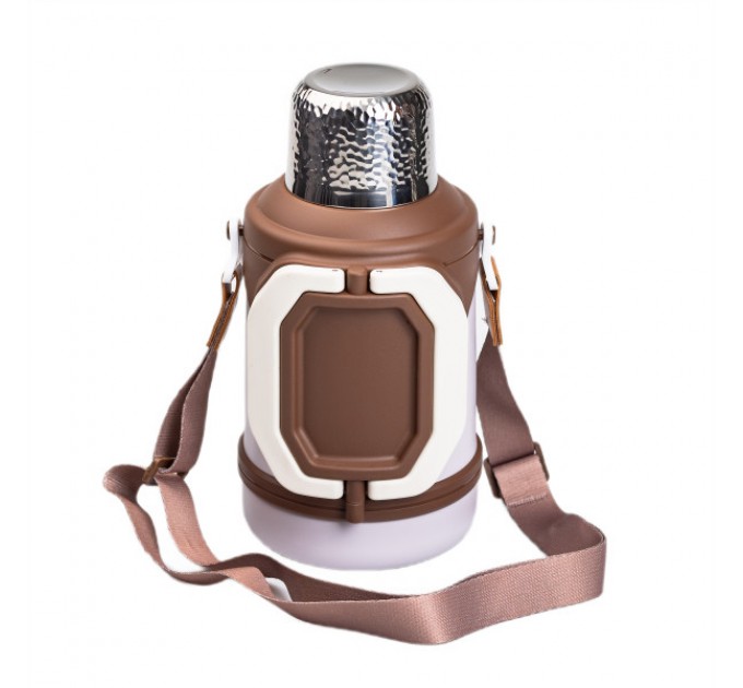 Термос для туризму Vacuum Cup 1,5 л з фліп кришкою та складаними ручками, коричневий