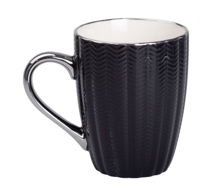 Чашка керамічна 400 мл зі сріблястою ручкою, чорний