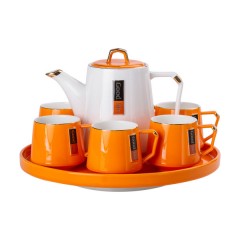 Чайний сервіз Good Life керамічний на 6 персон на поворотній підставці, помаранчевий