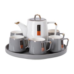 Чайний сервіз Good Life керамічний на 6 персон на поворотній підставці, сірий